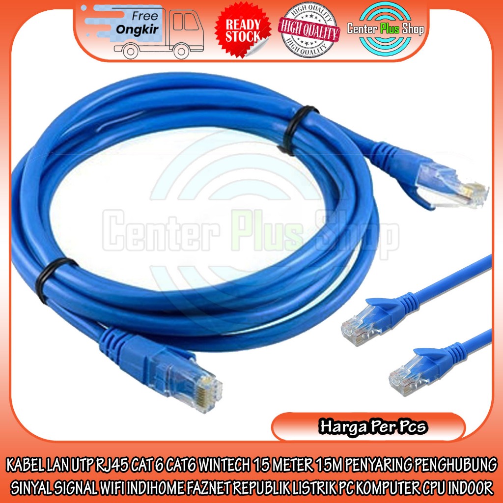 Kabel Lan Utp Rj45 Cat 6 Cat6 Wintech 15 Meter 15m Cable Cabel Penyaring Penghubung Sinyal Signal Wi