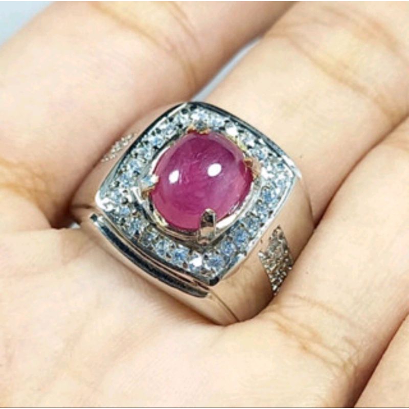 cincin batu akik ruby burma natural ring alpaka - cincin pria