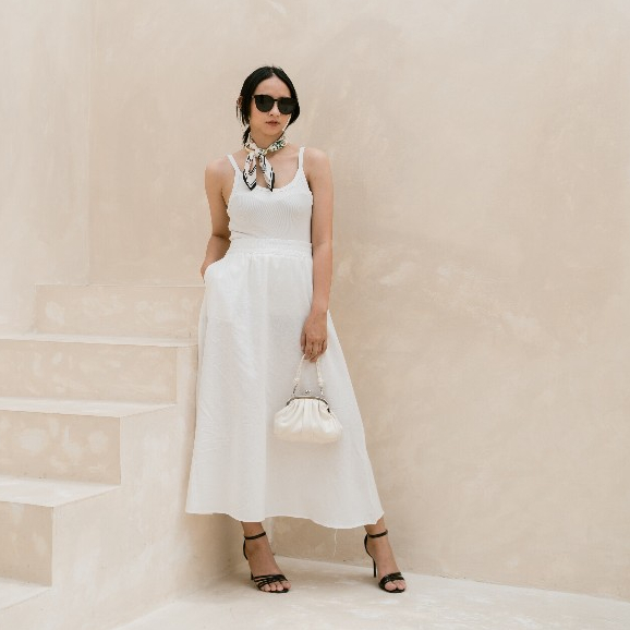 KAL Studio - NOIR Long Skirt-Rok Hitam Putih Linen Polos Panjang Wanita Nyaman Stretchy