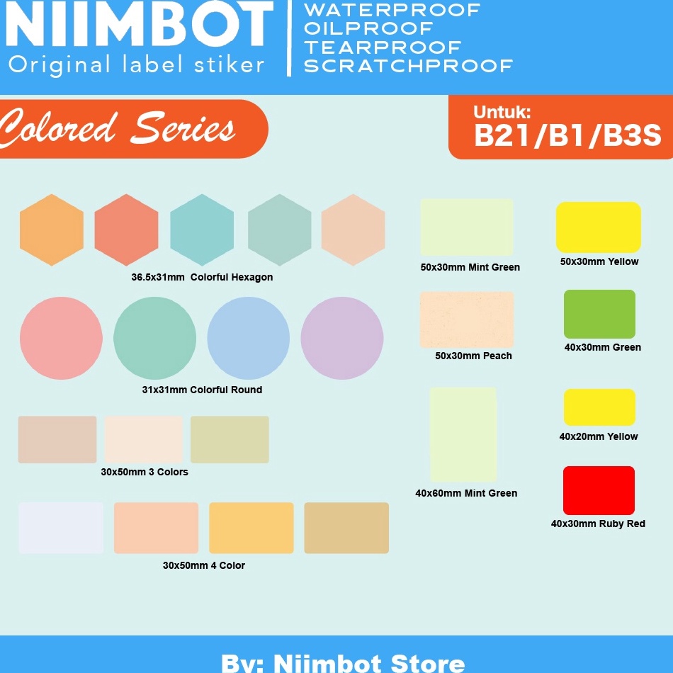 

Bayar Di Tempat Colored Thermal Label Printer Sticker Niimbot B21 B1 B3S Refill Label F69