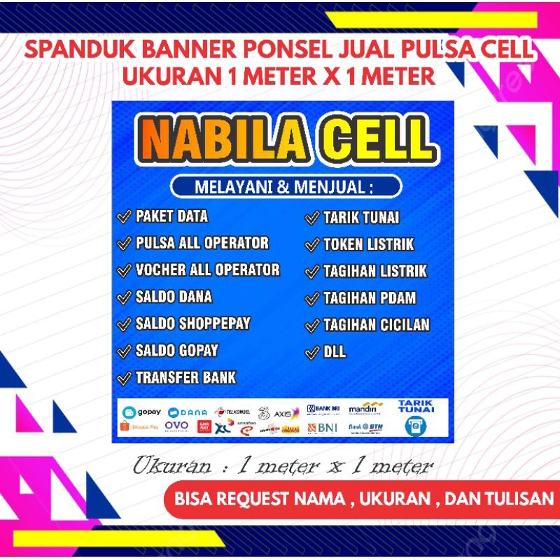 BANNER SPANDUK PONSEL JUAL PULSA SELULER UKURAN 1 METER X 1 METER