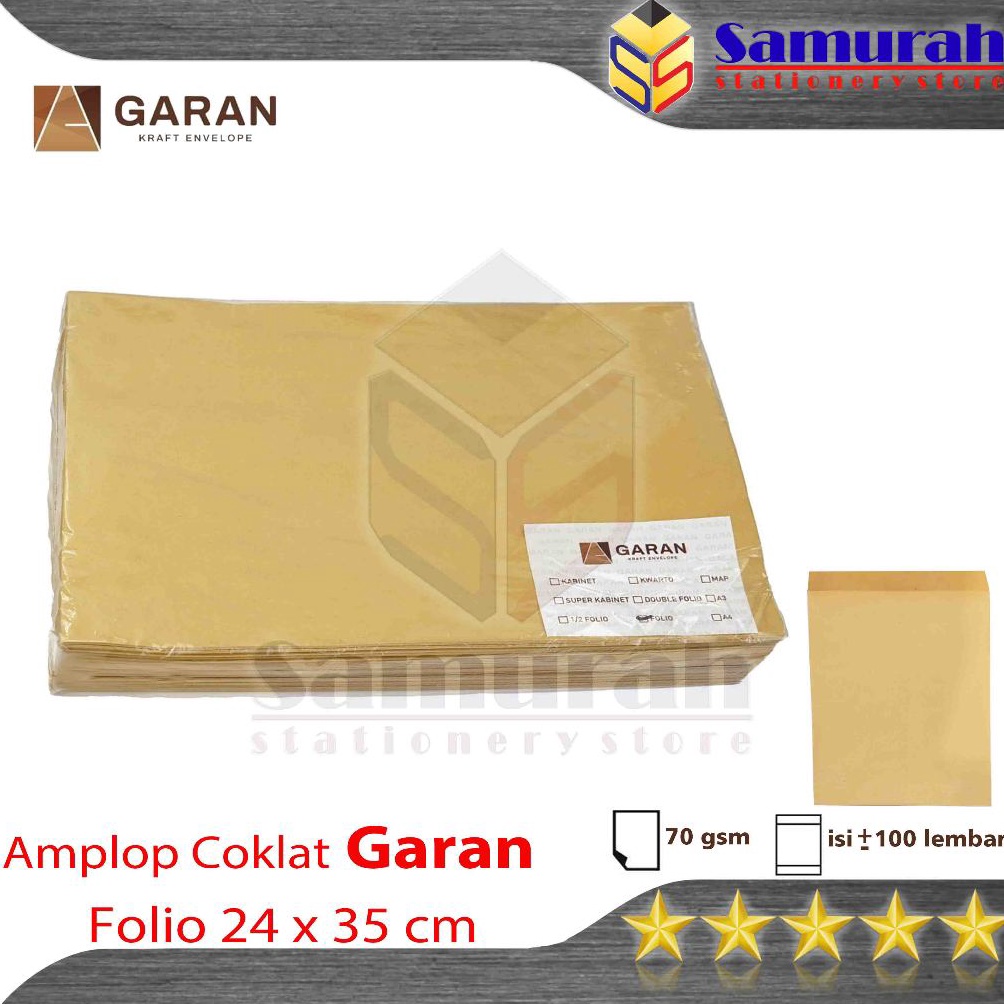 

vt Murah Banget Amplop Kertas Coklat GARAN Ukuran Folio 24 x 35 cm Amplop Dokumen F4 1 pak isi 1 tebal 7 Gsm Gram H6