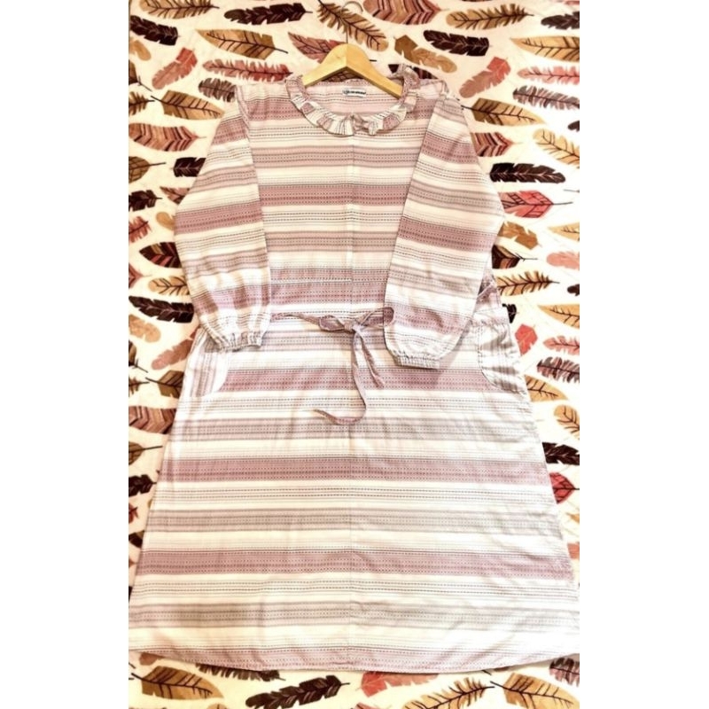 {Preloved} Midi Dress Katun Gamis Cantik Gamis Salur Midi Dress Salur Tunik