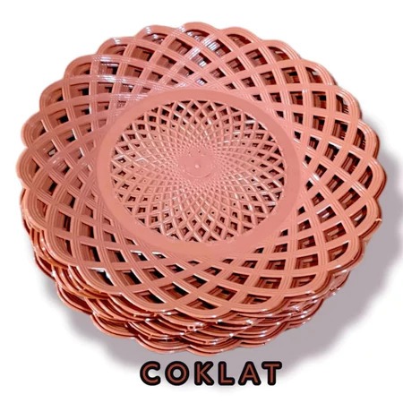 Piring Rotan Plastik  1 Lusin Piring Plastik Anyaman 12Pcs