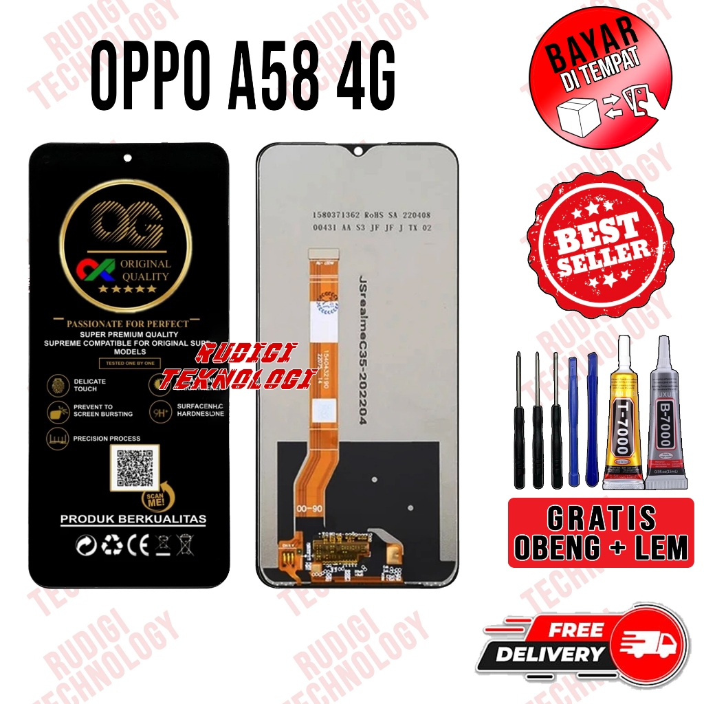 Lcd OPPO A58 4G Original Lcd Touchscreen OPPO A58 4G Fullset GRATIS LEM OBENG
