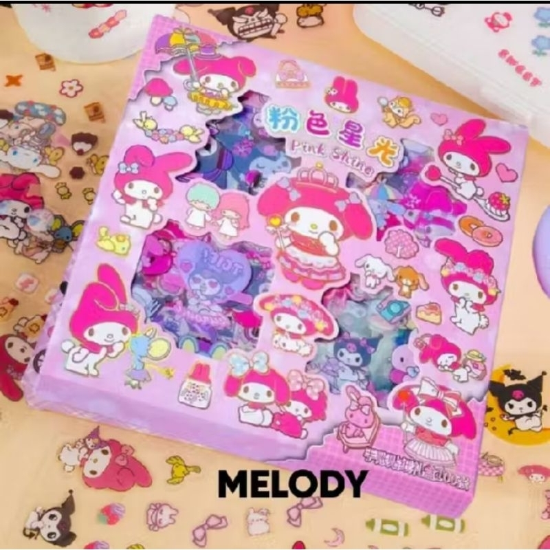 

Sticker Melody Karakter SANRIO Mix Warna Original waterproof Stiker Kartun Korea Anti Air Original isi 100pcs