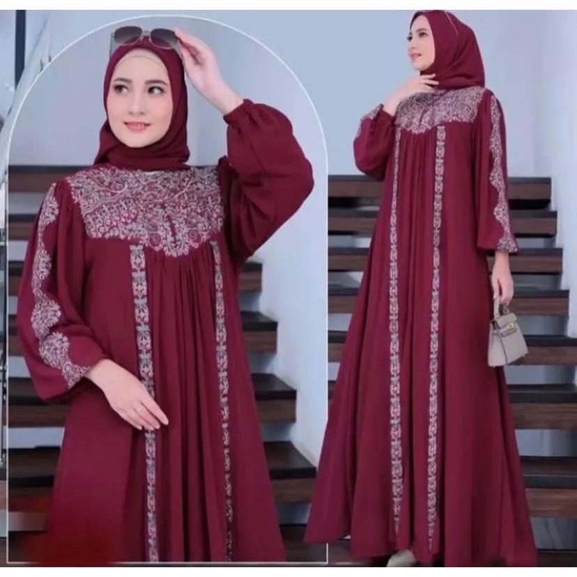 alesha fashion batari dress kekinian mewah ceruti babydoll aplikasi bordir cantik wanita muslim rema