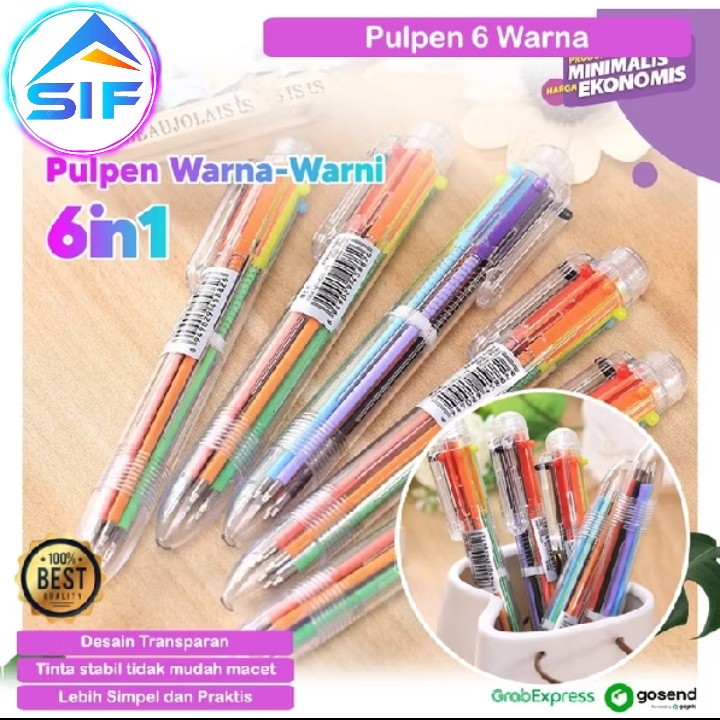 

Pulpen 6 Warna Warni Alat Tulis Pena Balpoin 6 in1 untuk Belajar Anak Lucu Unik Praktis Keren