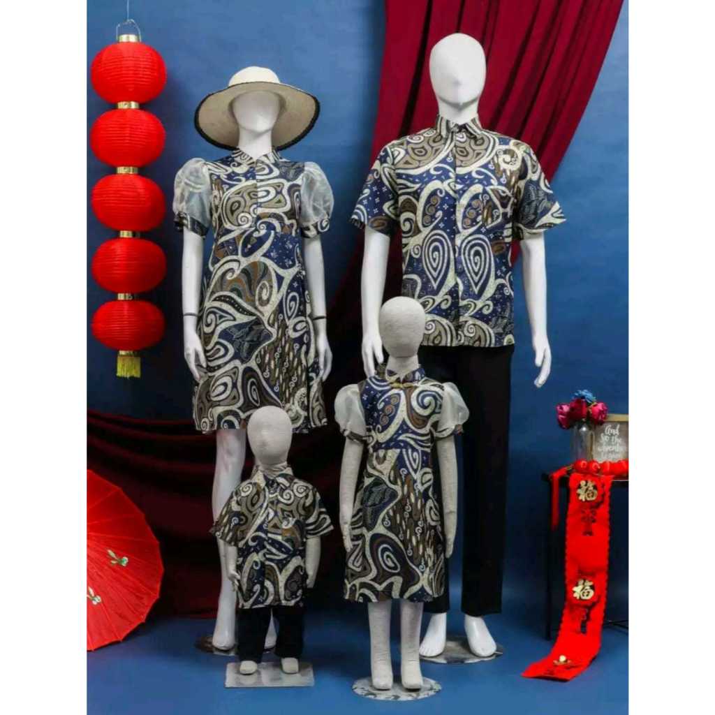 SET FAMILY BATIK IMLEK NAVY / SET COUPLE IMLEK BATIK NAVY DRESS KEMEJA PRIA WANITA ANAK BAYI NEWBORN
