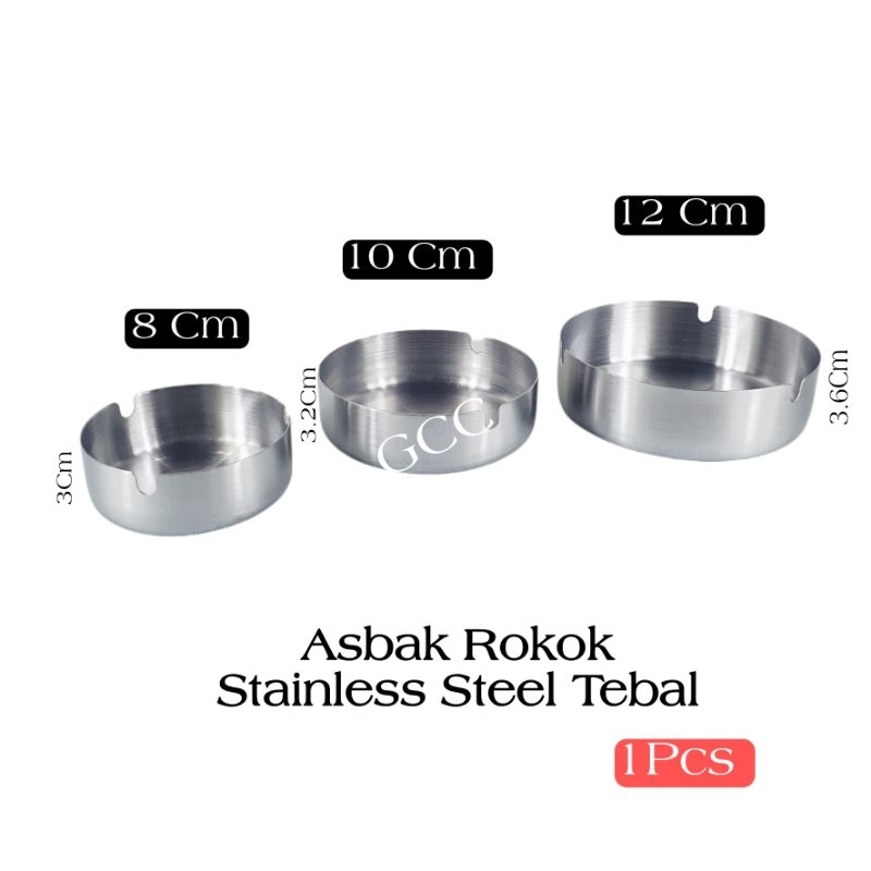 Asbak Stainless Steel Tebal Wadah Rokok 8Cm 10Cm 12Cm