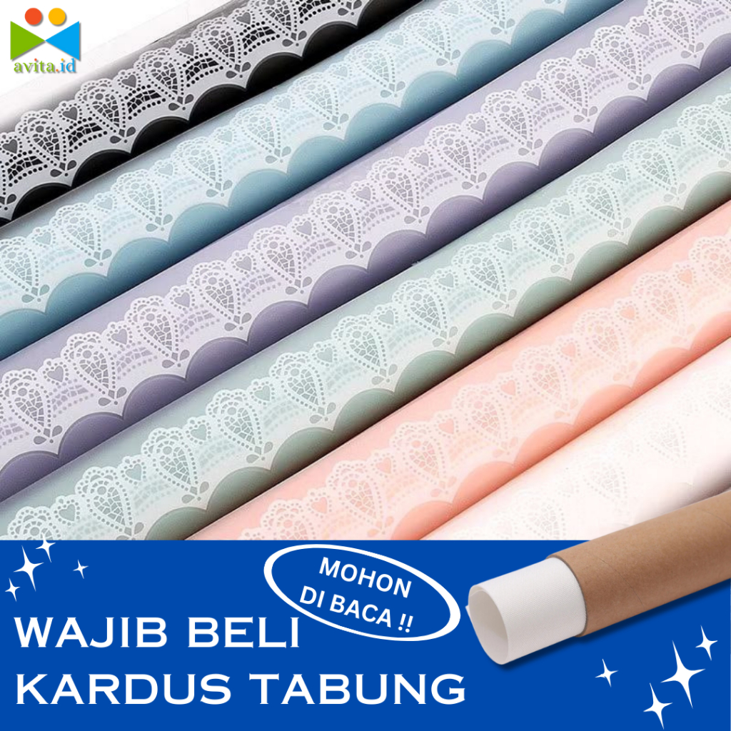 

avita.id cellophane renda/cellophane motif renda putih/cellophane waterproof/korean cellophane/kertas buket wisuda