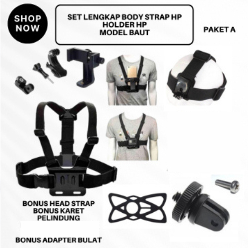 Body Strap Hp Holder Clamp 360 Chest Strap Tali Dada Handphone Mounting Strap Hp Dada Untuk Motovlog