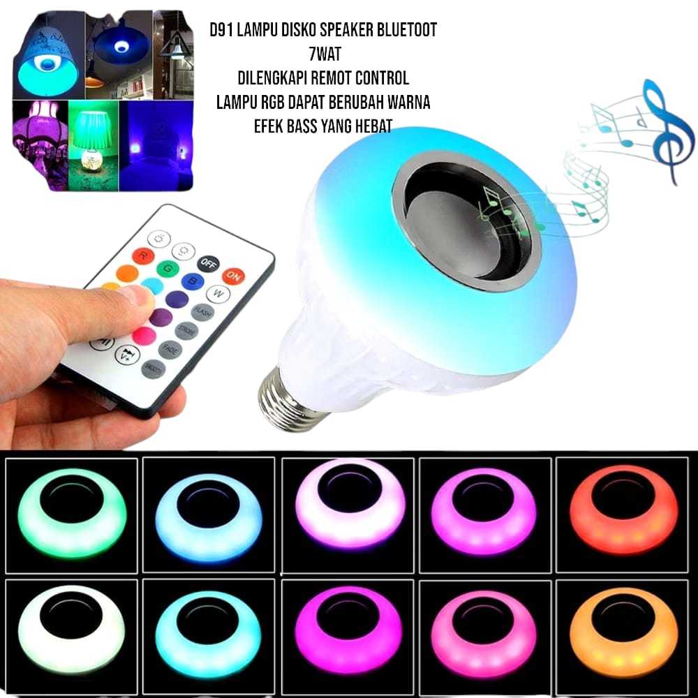 D91 ORI BOLAM LAMPU DISCO LED DISKO 7w SPEAKER BLUETOOTH MUSIK 2 IN 1 2IN1 SPEKER WIRELESS RGB E27 S