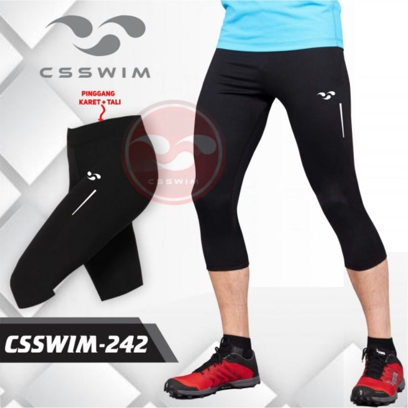 Celana leging 3/4 hitam logo sport leging hitam leggings slim fit celana 3/4 celana renang pria wani