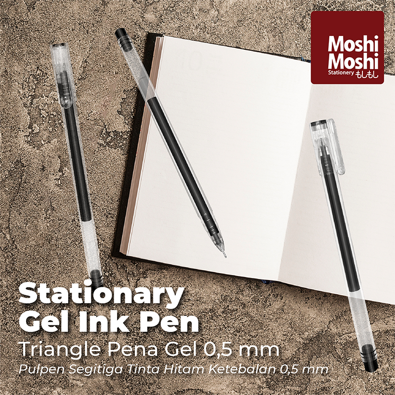 

Triangle Gel Ink Pen Stationary 0,5 mm Pena Segitiga Peralatan Tulis Pulpen Saku Tinta Hitam