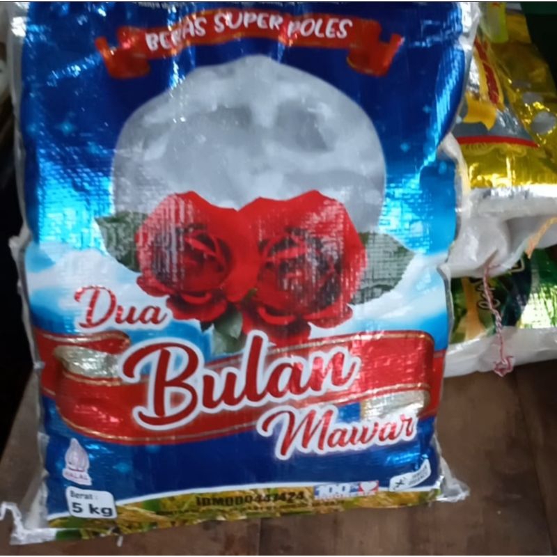 

Beras 5 kg | Dua Bulan Mawar Super Poles | beras pulen wangi