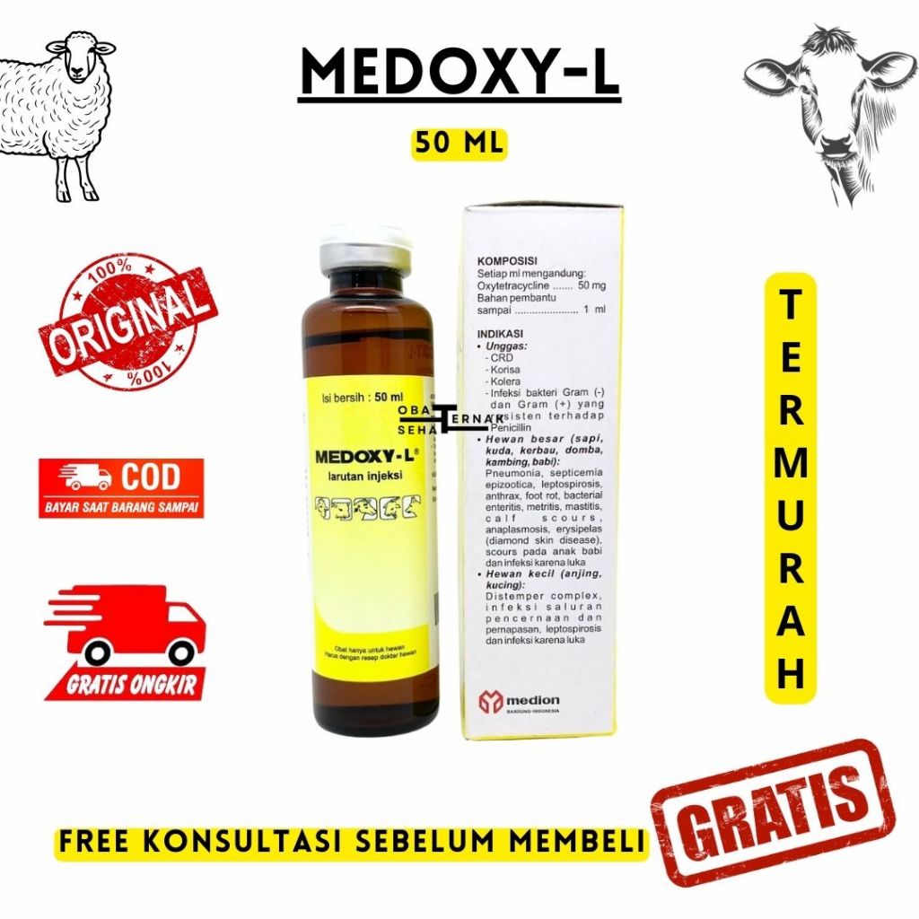 MEDOXY L 50ML - Obat Anti Infeksi Hewan Spektrum Luas Sapi Kambing Babi Ayam Unggas