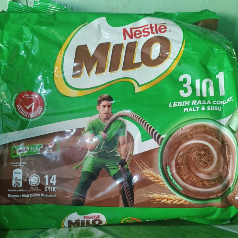 

Milo Nestle Malaysia isi 14 stik pek minuman malt coklat berkhasiat 3in 1 activgo