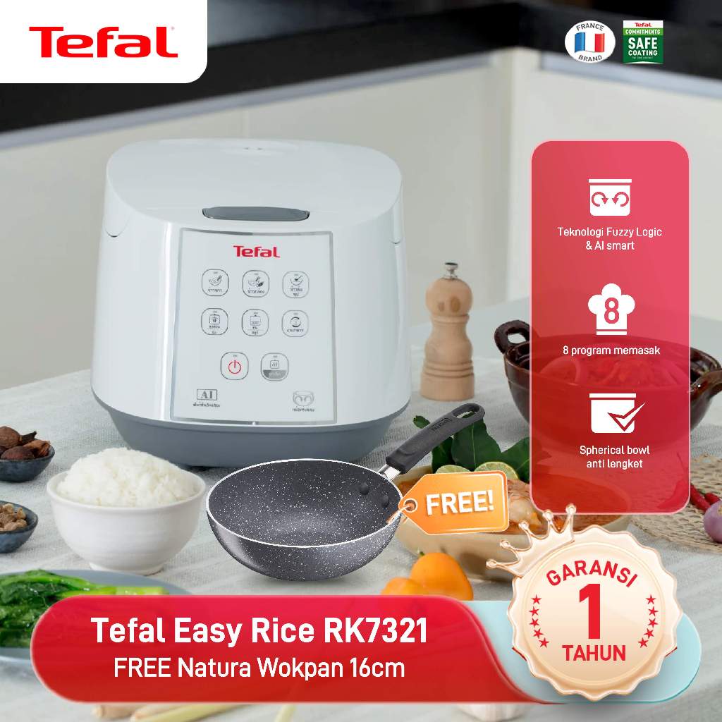 [FREE WOKPAN 16CM] Tefal Rice Cooker Digital / Penanak Nasi / Magic Com / RK7321 - 1.8L