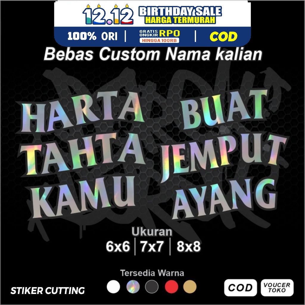 

stiker hologram harta tahta, sticker kekinian custom nama, hologram cutting