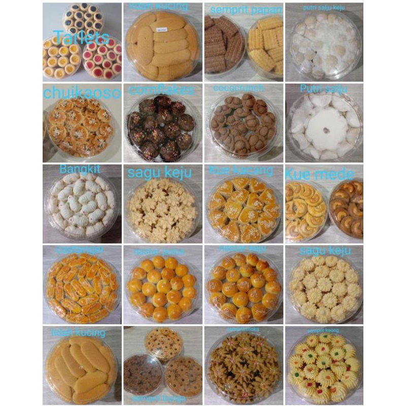 

Ready berbagai kue kering HoMemade ENAK Tanpa Pengawet Halal! Nastar, Castangel, sagukeju, lidahkucing, putrisalju, mete kacang, semprit, dll top 500gr