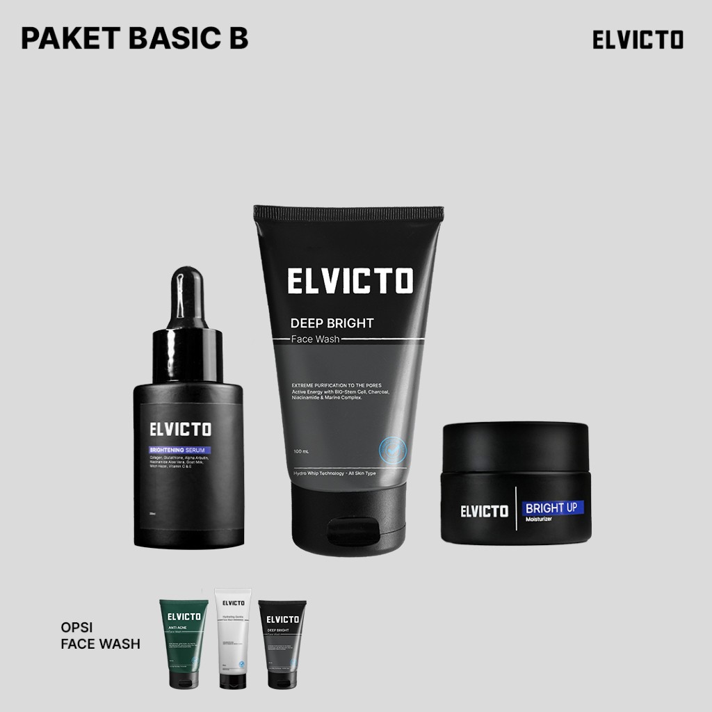 Paket Skincare Pria Elvicto Basic Mencerahkan Wajah Mengatasi Jerawat Paket Acne Skincare Cowok