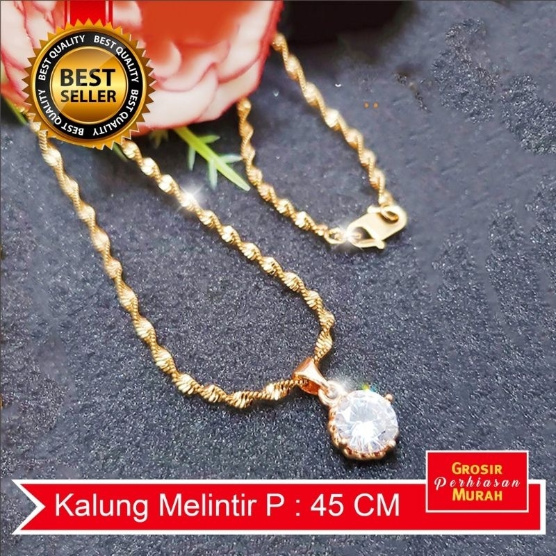 Kalung melintir yang modrl titanium+ liontin mata satu 24k lavis emas asli-emas