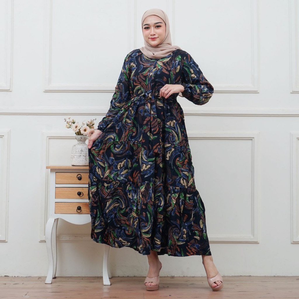 Gamis Lebaran Wanita Modern Jumbo Rayon Viscose Premium Rempel Resleting Dada