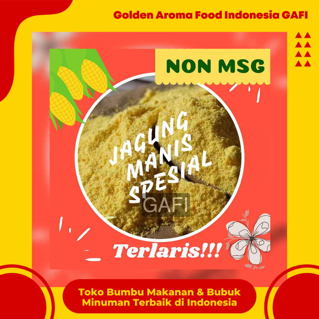 

GAFI Food Bumbu Tabur Rasa Jagung Manis Spesial NON MSG 1 kg Enak Murah Lezat Gurih, Special Weet Corn Flavor NON MSG Seasoning Powder 1kg