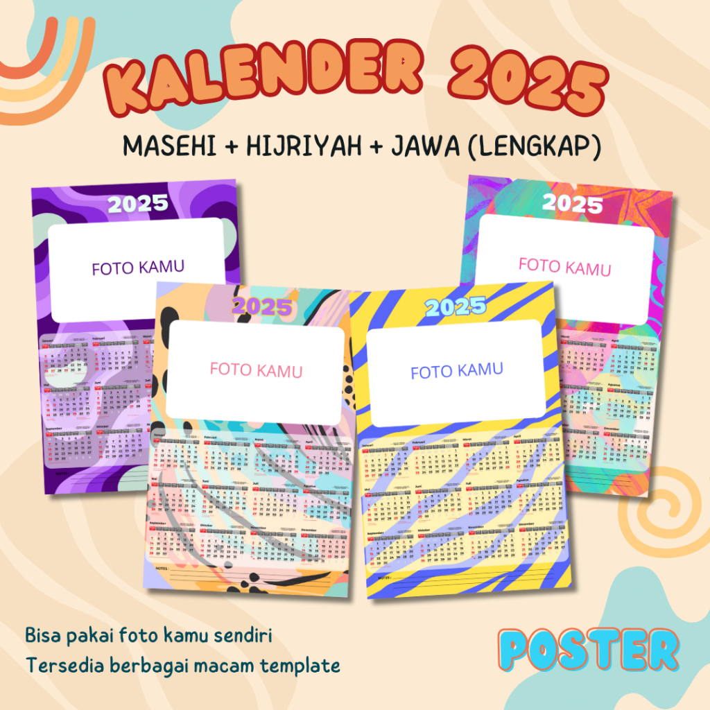 

[A3+] Kalender Dinding Masehi - Hijriyah - Jawa 2025 12 Bulanan Lengkap Custom Foto Murah