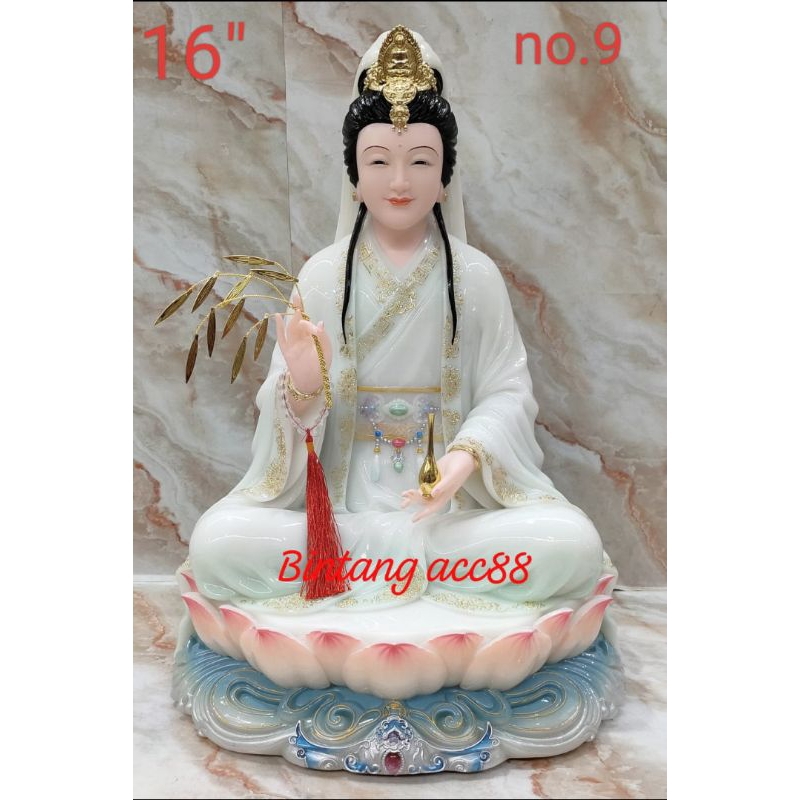 patung dewi kwan im / kwan in / guan yin - slendang - hijau - mamer - 16inch