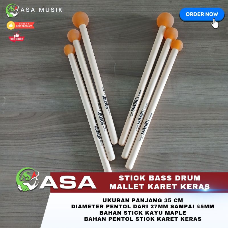 Stik Mallet Bass Drum Pentol Karet Keras