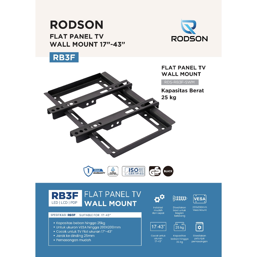 Rodson RB3F Bracket TV 17 - 43" inch Fixed breket monitor 21 31 inch Breket Universal