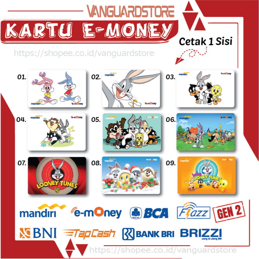 KARTU E MONEY E TOLL KUMPULAN LOONEY TUNES ANIME EMONEY MANDIRI FLAZZ BCA BNI TAPCASH BRIZZI BRI