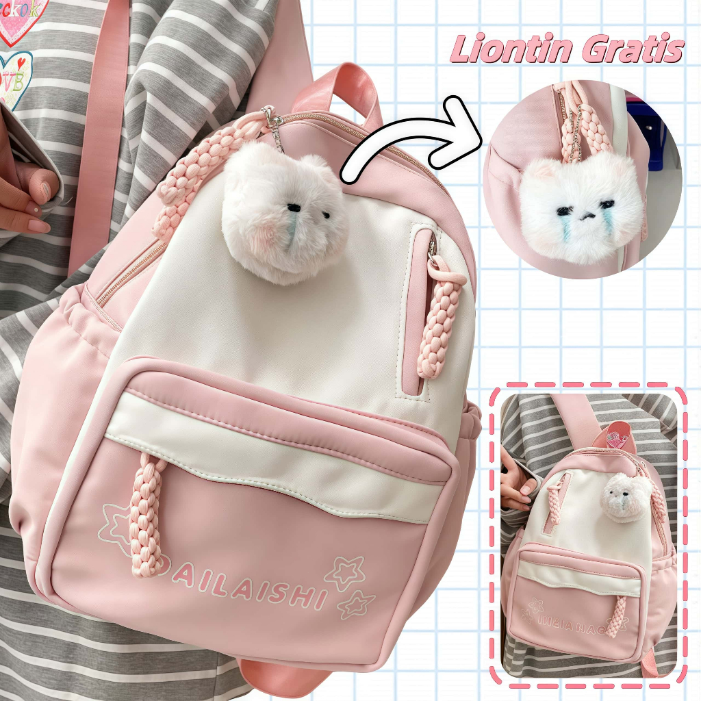 new CODLiontin GratisTas Sekolah Pink/Tas Sekolah Anak Perempuan Smp/Tas Sekolah Perempuan/Tas