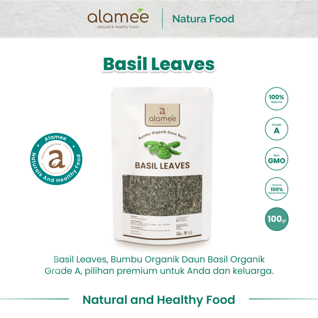 

ALAMEE Basil Leaves Bumbu Dapur Dried Leaf Murni Asli Seasoning Organik 100 Gram