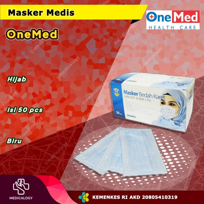 Masker Medis Hijab OneMed box 50pcs Warna Biru