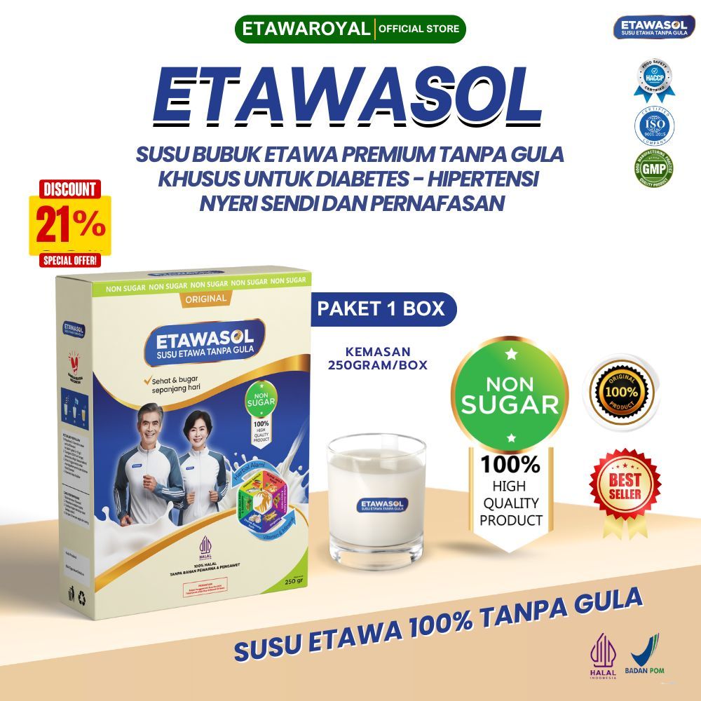 

Etawasol Susu Kambing Etawa Bebas Gula Untuk Diabetes, Hipertensi, Nyeri Sendi & Pernafasan 1 Box