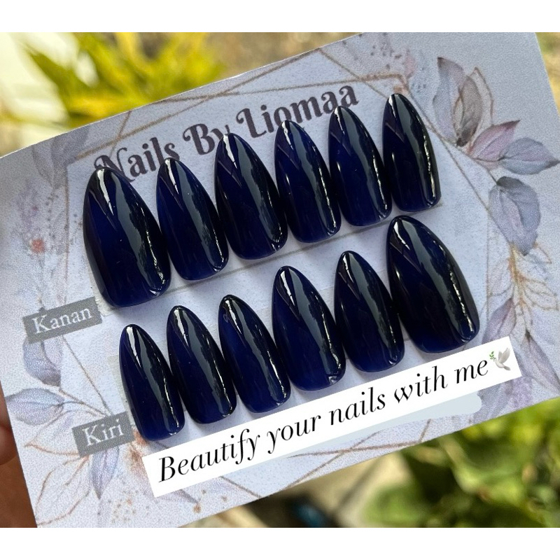 KUKU PALSU NAVY POLOS RUNCING / NAIL ART DAILY / NIAL ART WEDDING