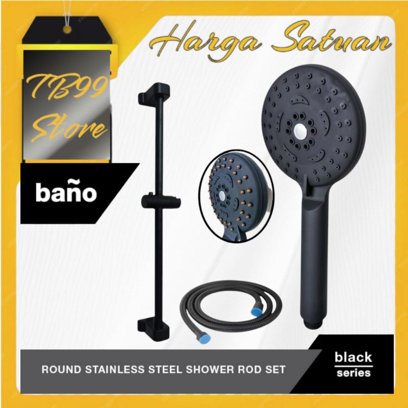Shower Tiang Set Bano Black Series / Kepala Shower Plus Tiang