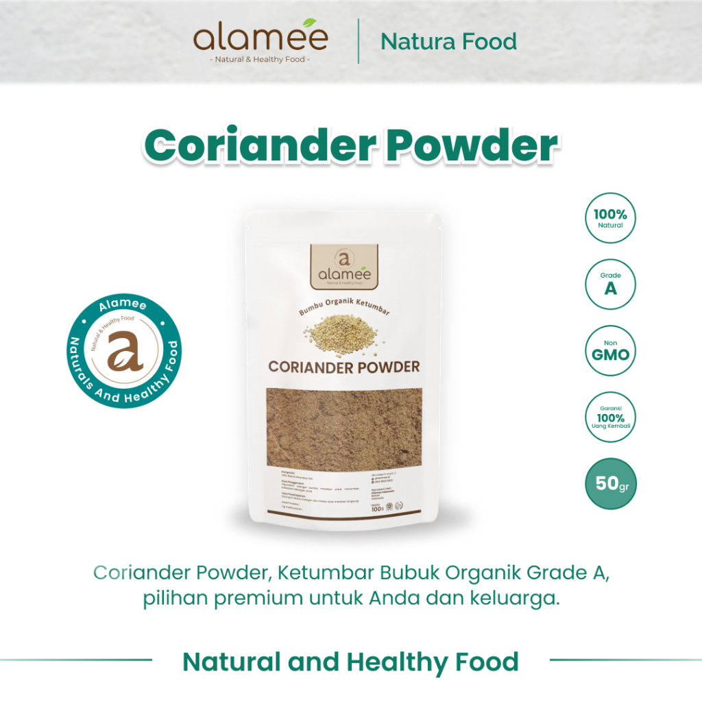 

ALAMEE Bubuk Ketumbar Organik Bumbu Dapur Instan Coriander Powder Murni Asli Seasoning 50 Gram