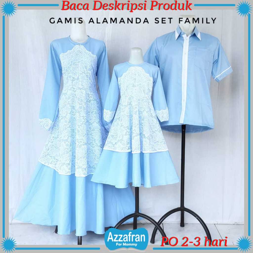 Gamis Alamanda Biru Muda | Baju Premium Katun Anak Perempuan & Dewasa Couple Lebaran Toyobo Terbaru