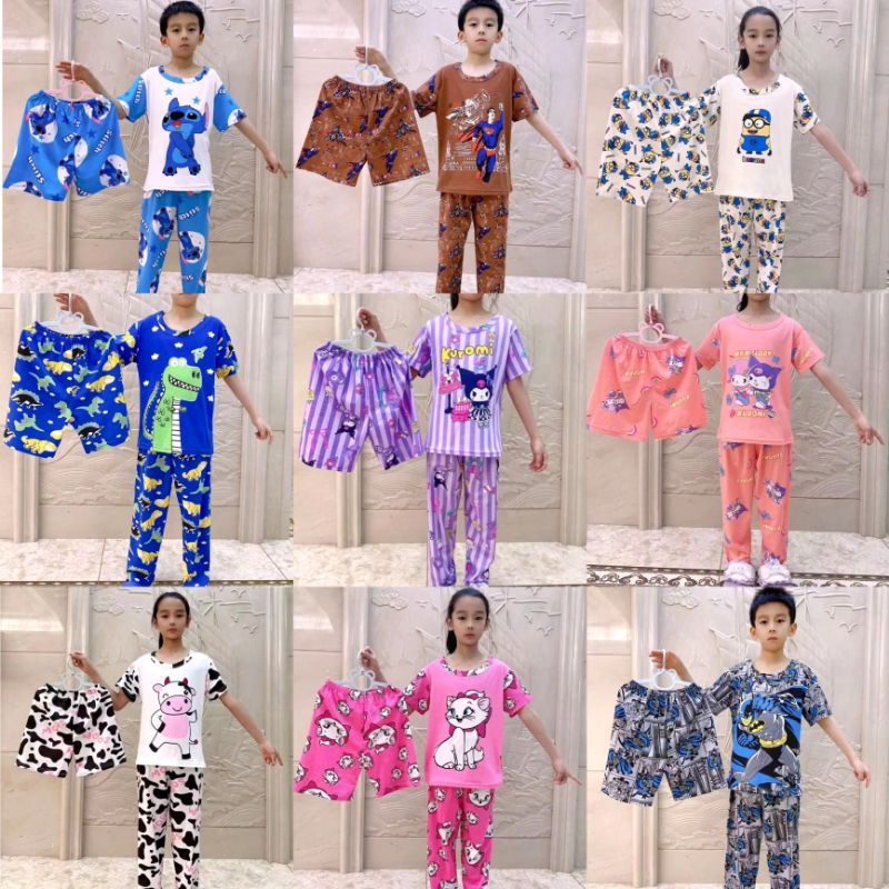 [PART 30] Piyama Anak 3in1 Karakter Kuromi Minion Spiderman Stitch | Piyama Anak Lengan Pendek Celan