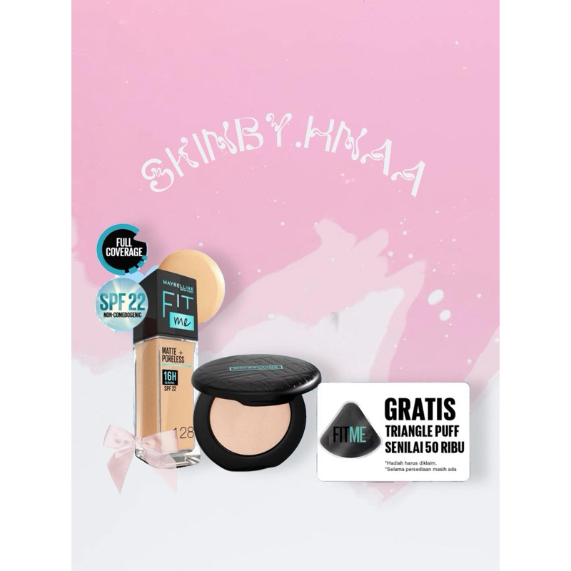 MAYBELLINE OFFICIAL Paket Makeup FACE KULIT KUNING LANGSAT - FIT ME Compact Powder 120 + FIT ME Liqu