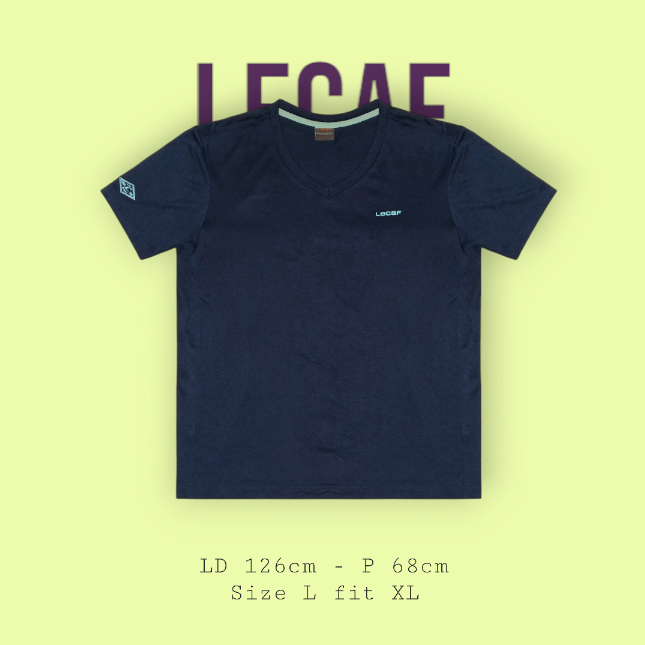 Lecaf Kaos Jersey Outdoor Hiking Aerodry V Neck Small Logo Emboss Navy