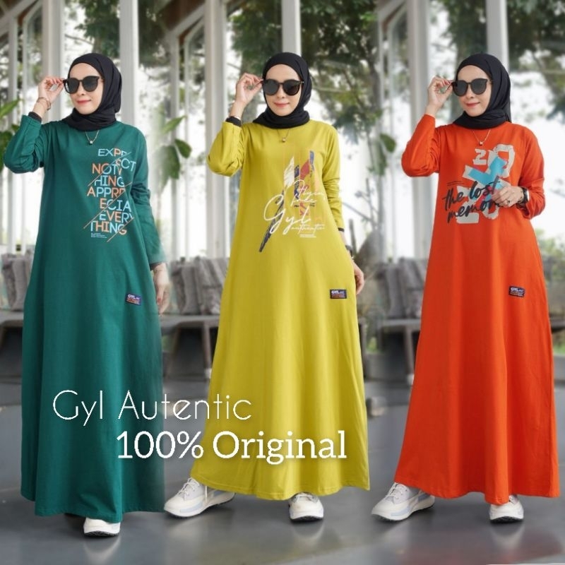 Maxi Dress Gyl Autentic Original Gamis Kaos Wanita Premium Combed 20s Terbaru