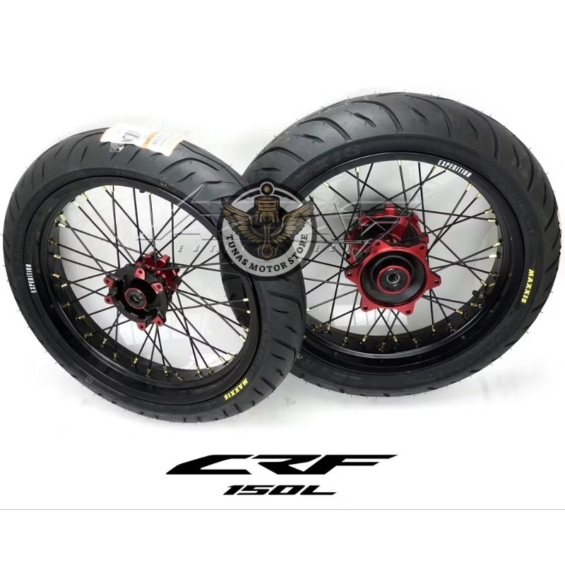 BAN SET SUPERMOTO CRF150 EXPEDITION TROMOL SCARLET CRF150 MAXXIS EXTRAMAXX PAKETAN VELG SUPERMOTO RI