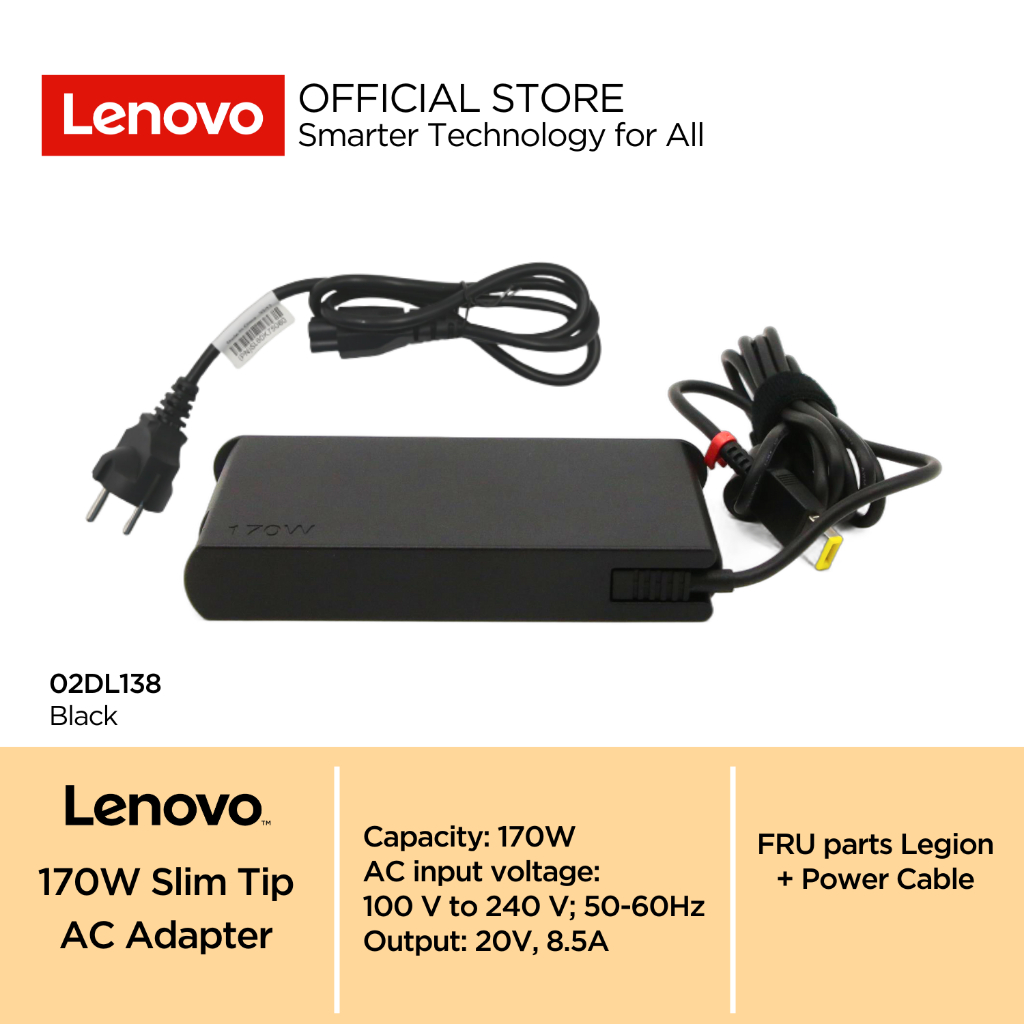 Lenovo AC Adapter 170W Slim Tip 3Pin 20V 8.5A 02DL138 Charger Laptop Gaming / Workstation