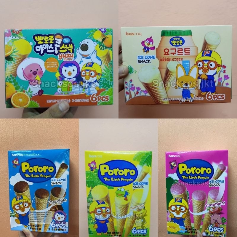 

PORORO ICE CONE SNACK YUZU// BANANA// YOGURT YAKULT// STRAWBERY// CHOCOLATE-KOREA 54gr