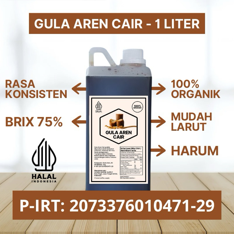 

SLOWLI - GULA AREN CAIR (1 LITER) - 100% Organik